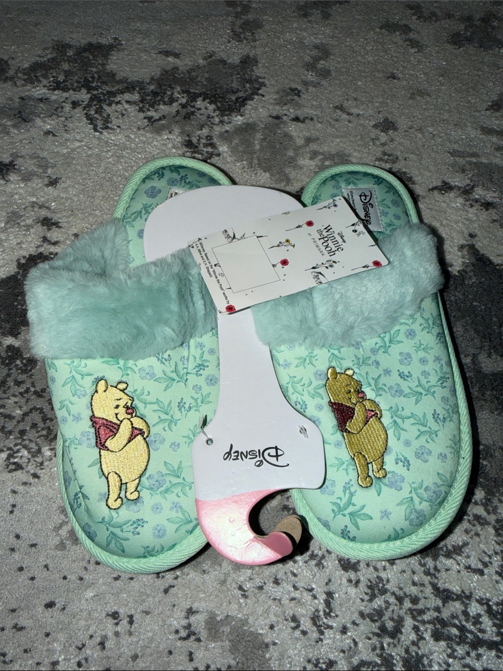 Disney Mint Green Winnie the Pooh Plush Slide Slippers